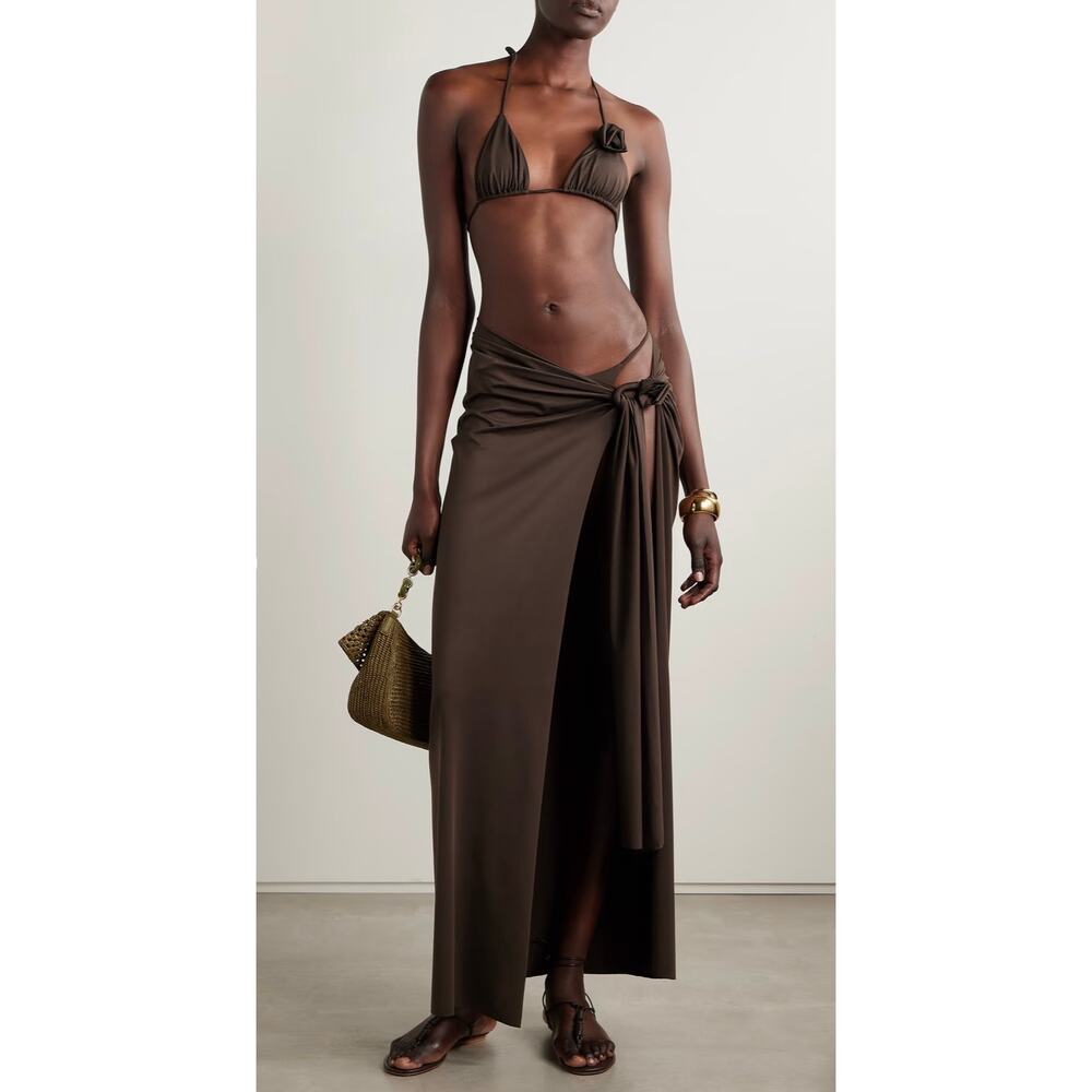 Maygel Coronel Capella Pareo Wrap Skirt Cover Up Brown Habano Rosette Resort